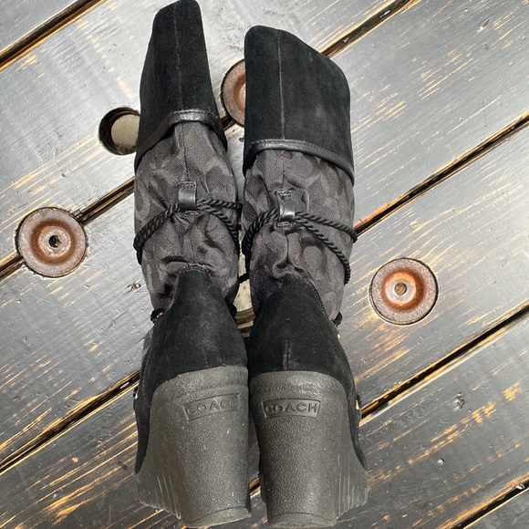 Coach black monogram jacquard Maisy rope tie lace up wedge winter boots Size 8 - Picture 5 of 16